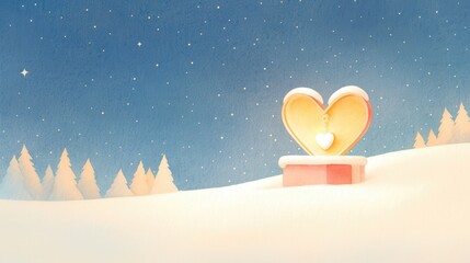 Naklejka premium A heart-shaped locket glowing inside a festive gift box