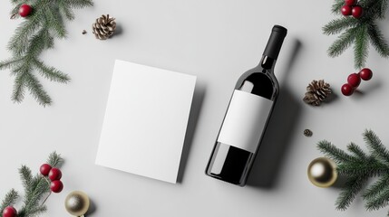 Christmas brunch with wine bottle and wine glass