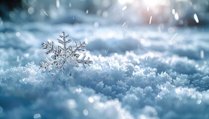 A Single Snowflake Resting on Freshly Fallen Snow