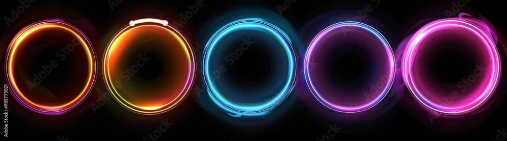 Poster vibrant glowing circles in various colors against a dark background, creating a modern and dynamic a