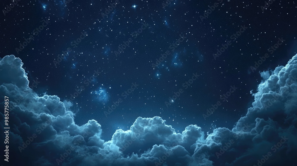 Poster Abstract night sky background with stars and clouds