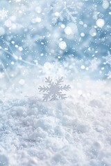 Silver Snowflake in Snow with Blurred Lights and Falling Snow