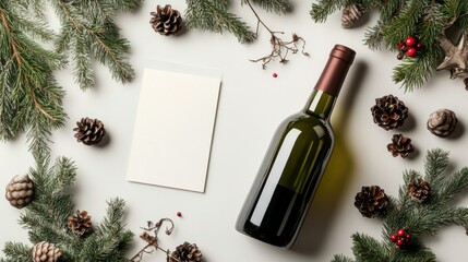 Christmas brunch with wine bottle and wine glass