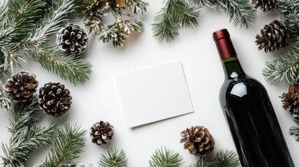Christmas brunch with wine bottle and wine glass