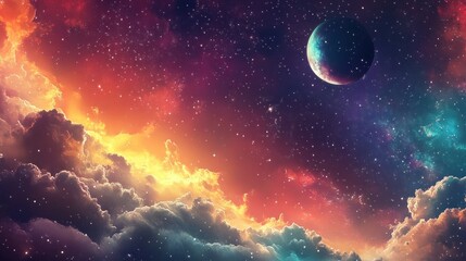 Obraz premium A celestial body viewed from above the clouds with a starry sky background