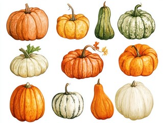 Autumn Harvest Collection of Pumpkins and Squashes