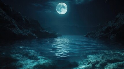 Fototapeta premium Moonlit Ocean with Enchanting Underwater View