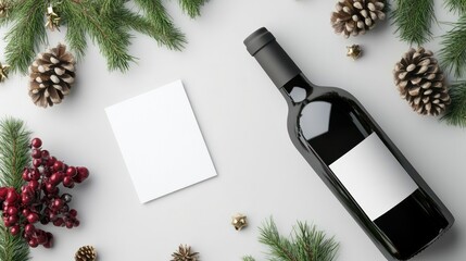 Christmas brunch with wine bottle and wine glass