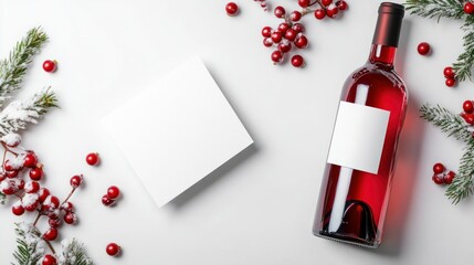 Christmas brunch with wine bottle and wine glass