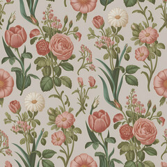 pattern with blush pink roses and flowers