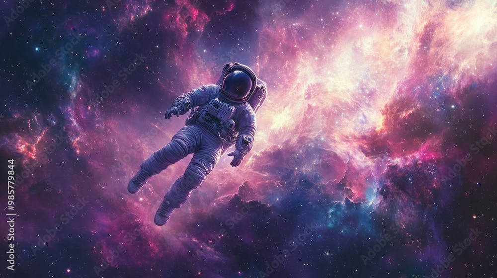 Poster astronaut floating in a cosmic nebula