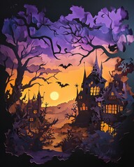 halloween paper cut design backdrop
