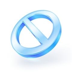 3D transparent blue crystal glass Forbidden sign. Warning or stop symbol. icon isolated on white background. Realistic vector illustration.