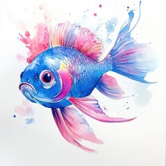 Fototapeta premium Abstract watercolor painting of a cyan and pink fish