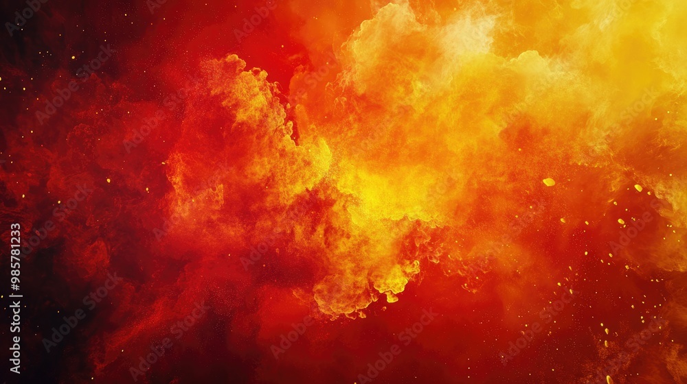 Poster dramatic fire and smoke effect with glowing red and yellow colors bursting outward with central spac