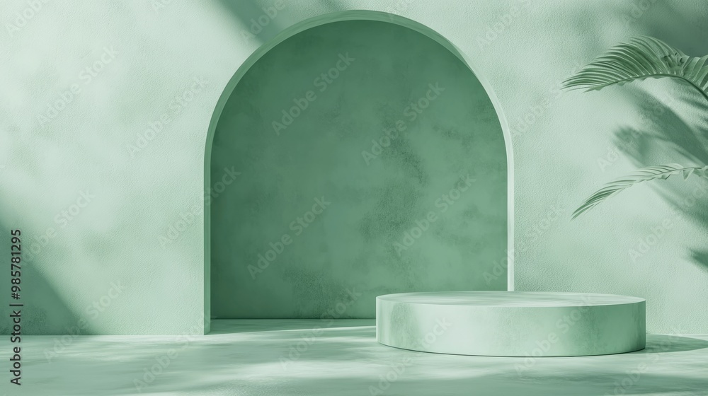 Aufkleber abstract geometric shape in green color minimal design for cosmetic or product display podium 3d ren