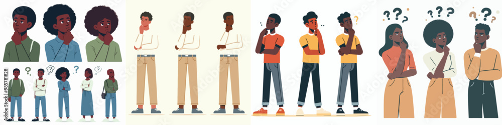 Canvas Prints vector set of african characters thinking in a simple and minimalist flat design style. plain white 