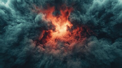 Fototapeta premium Dramatic smoke explosion with empty center for spooky background