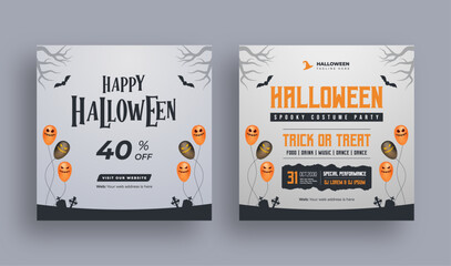 Happy Halloween social media banner or web banner template, Halloween promotion sale post template