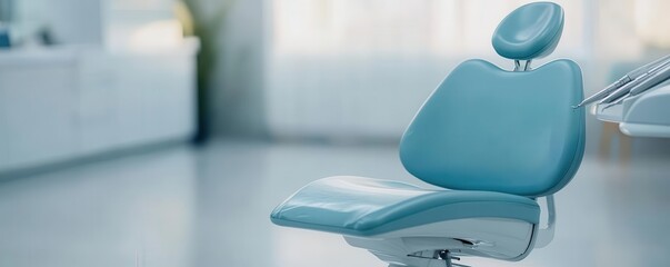 Polished dental chair with shiny tools laid out, clean and clinical environment, Dental chair tools clean
