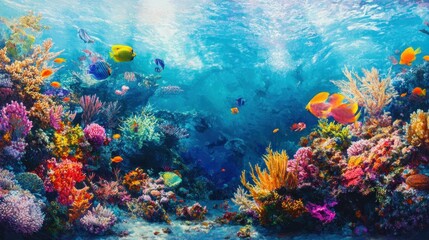 Vibrant Coral Reef with Colorful Fish and Lush Marine Life