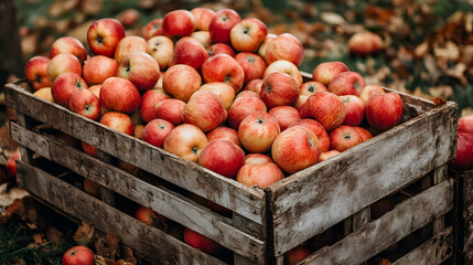  A full crate of ripe red apples after picking