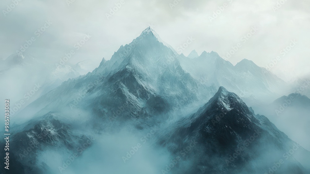 Canvas Prints A Misty Mountain Range With a Sharp Peak