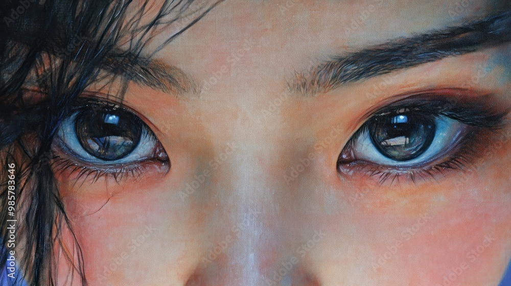 Wall mural Close-up Portrait of a Woman's Eyes with Black Eyeliner and Mascara