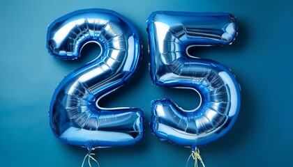 25 number made of blue balloon, copy space