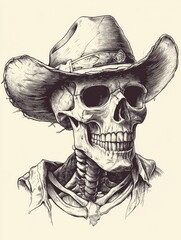 Fototapeta premium Skeleton wearing cowboy hat