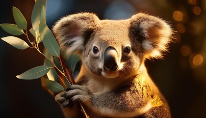 Obraz premium Luxurious gold koala with eucalyptus branch