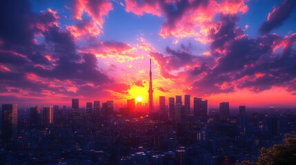 Fototapeta premium Stunning Urban Cityscape of Tokyo Skyline for Travel and Real Estate Use