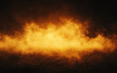 Mysterious fog in yellow and orange tones on a dark background with light emanating from the bottom right for texture and overlay use