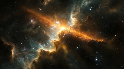 Fototapeta premium Cosmic Nebula with Stars and Glowing Gas Clouds