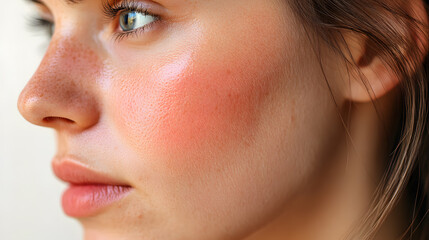 Fototapeta premium Closeup face of young girl with clean healthy skin. Skin care concept