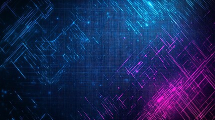 Fototapeta premium Abstract Digital Art with Blue and Pink Lines on a Dark Grid Background