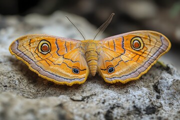 Beautiful butterfly resting on a rock displaying its colorful wings - Powered by Adobe