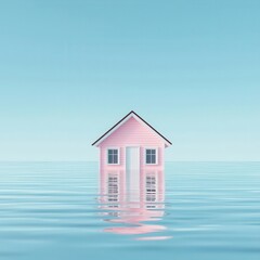 Flood insurance, house protected from water, 3D illustration, copy space for text,