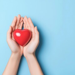 Fototapeta premium Hands holding a heart, symbolizing health insurance, 3D illustration, copy space for text,