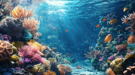 Underwater Scene with Vibrant Corals and Fish