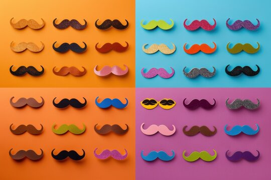 Vibrant Colorful Mustache Grid Illustration for Fun Advertising or Design Use