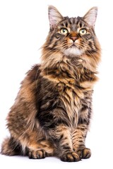 Obraz premium Curious maine coon cat sitting and looking up on white background