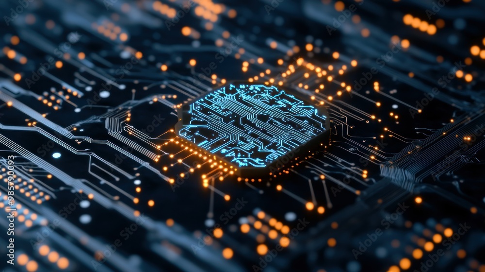 Aufkleber glowing circuit board with central processor