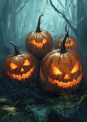 Whimsical Jack O Lanterns Greeting Card