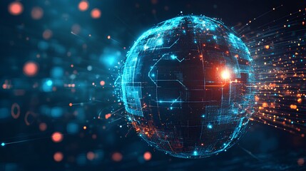 A vibrant, digital representation of a globe with glowing connections, symbolizing technology, data, and a global network.