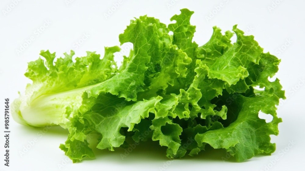 Poster Fresh Green Lettuce Leaves Isolated on White Background