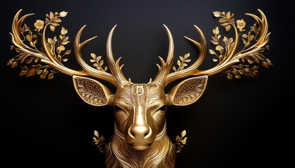 Refined gold stag with floral details