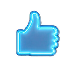 Obraz premium Like Button Shaped as Thumbs Up Blue Neon on Social Media. Isolated on a Transparent Background. Cutout PNG.