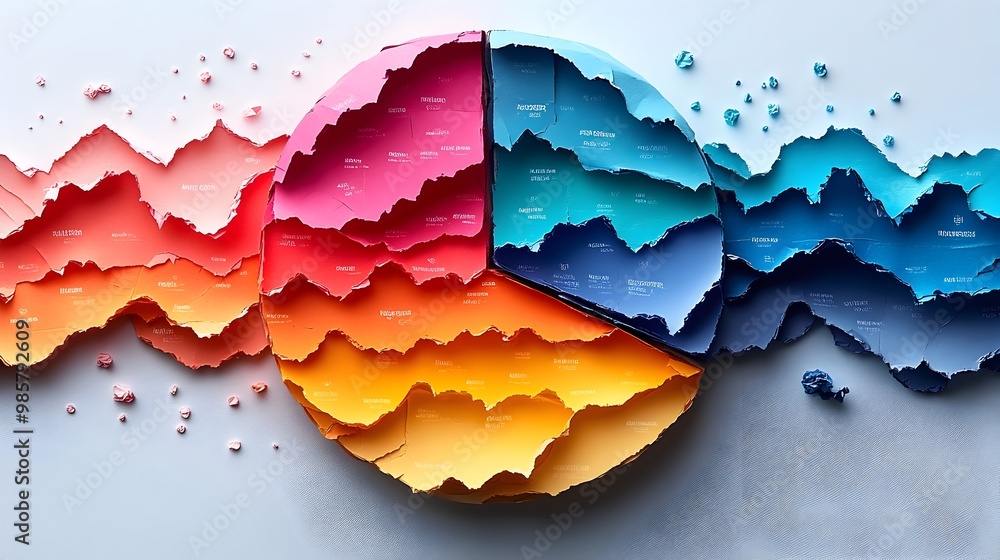Poster layered textured pie chart data visualization infographic