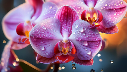 Fototapeta na wymiar orchid flowers with dew drops; a natural, photo, macro, concept of freshness of nature's image for design and wallpaper background